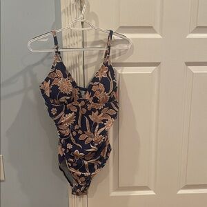 Cupshe Navy and Tan Floral One Piece Swimsuit